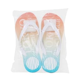 EVA classic thongs in gradient shades of orange and blue, packed in clear plastic. Features a logo on the footbed.