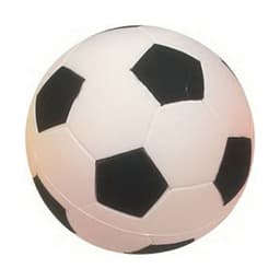 A 98mm football-shaped stress reliever, featuring a classic black and white soccer ball design, with a branding logo.
