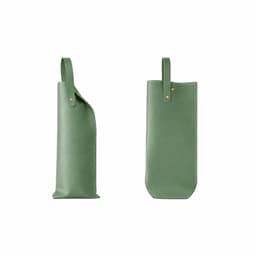 A drink bottle bag made of elegant green PU leather with decorative gold studs. It features handles for easy carrying.