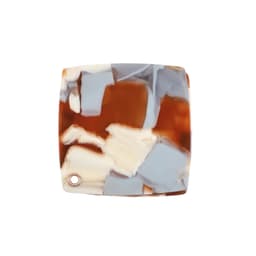 A square acetate vanity mirror featuring a marbled pattern in brown, cream, and grey tones. It has a small hole for hanging.