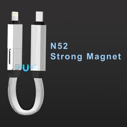 A 100W 3-in-1 aluminium charging cable with a silver finish and strong magnets, featuring multiple connectors.