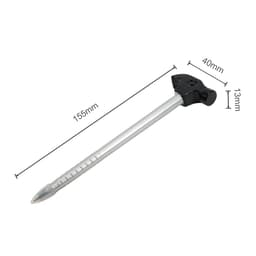 A hammer-shaped ballpoint pen in silver and black, featuring a unique design and a logo. Dimensions are 155mm by 40mm.