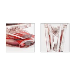 Acrylic UV print clip in red and clear, featuring a sleek design and a logo.