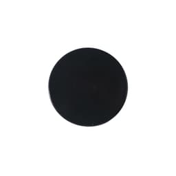 A double-sided round mirror in black, featuring a smooth, reflective surface. It includes a logo.