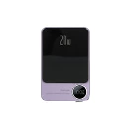 A 10,000mAh magnetic wireless power bank in purple, featuring a digital display and a logo.
