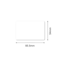 A white NFC PVC business card with dimensions of 85.5mm by 54mm. It features a smooth, rectangular design.