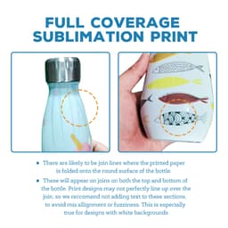 A drink bottle with a tapered shape and a metallic grey lid, featuring a multi-coloured fish design.