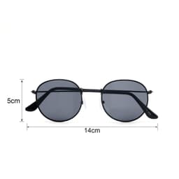 Classic metal sunglasses featuring a black frame and grey lenses, measuring 5cm in height and 14cm in width.