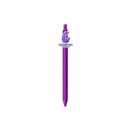 A purple acrylic pen with a clickable top and a logo visible on the barrel.