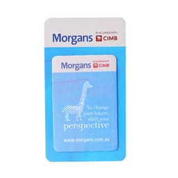 A promotional phone screen cleaner featuring a blue and white design with a cartoon giraffe and a logo.