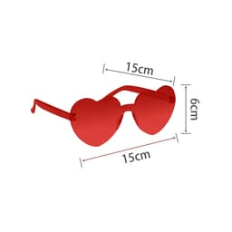 Heart-shaped party glasses in a vibrant red colour, measuring 15cm across and 6cm high. Includes a logo.