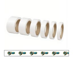 A set of white BOPP packaging tape rolls of varying widths, featuring a logo on the packaging.
