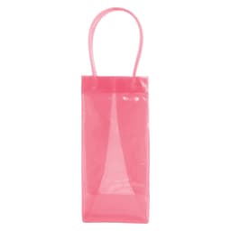 A PVC clear wine ice tote bag in translucent pink with two handles and a sleek, minimalist design.
