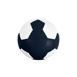 A machine-stitched PU handball in black and white, featuring a classic hexagon design and a textured surface.