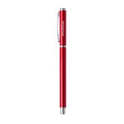 A sleek red aluminium gel pen with a silver clip and branding on the body.