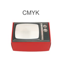 A retro TV-style gift box in red with a mirrored screen and a vintage control panel design. It features a logo.