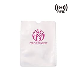 A white RFID passport holder featuring a pink logo. The design is sleek and minimalist, ideal for travel.