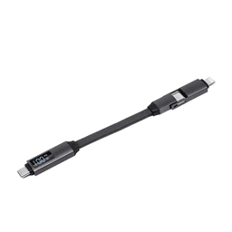 A 100W 3-in-1 aluminium charging cable in black with a digital display, featuring multiple connector types.