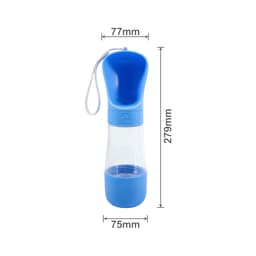 A drink bottle in blue featuring a detachable top section for food storage and a wrist strap for easy carrying.