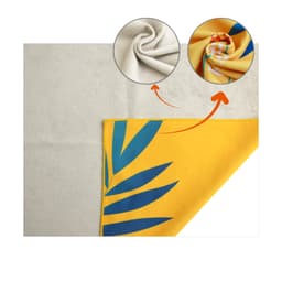 A vibrant yellow cloth with blue leaf designs, featuring a soft, textured surface and self-adhesive properties.
