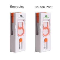 A cleaning kit with a white body and orange accents, featuring engraving and screen print options. It includes multiple cleaning tools.