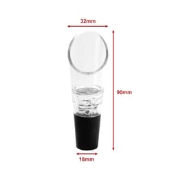 A clear wine aerator with a black base, measuring 90mm in height and 32mm in diameter.
