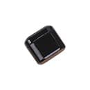 A black luxury cube-shaped wireless earbud case with a glossy finish and a logo on the front.
