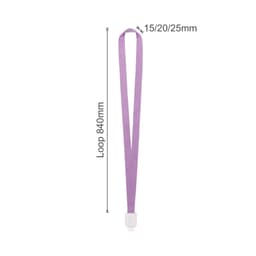 A purple retractable lanyard with a loop measuring 840mm and a white attachment at the end.