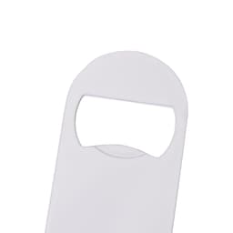 A drink bottle opener in white with a circular design and a branded logo. Ideal for keyrings and tools.