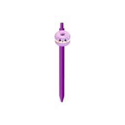 A purple pen with a whimsical donut-shaped top featuring pastel colours and cute facial features.