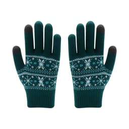 Adults Jacquard gloves in teal with a snowflake pattern and dark grey fingertips. Features a knitted design.