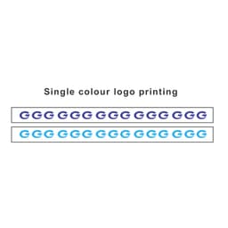A roll of BOPP white packaging tape featuring repeated single colour logos in blue and purple.