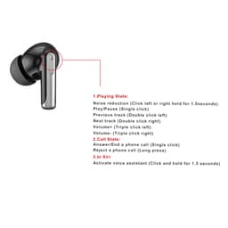 Active noise cancelling wireless earbuds in black with silver accents, featuring touch control functions.