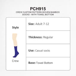 A pair of crew socks in a woven bamboo pattern, featuring a towel bottom, suitable for adults, with a purple colour.