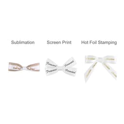 Three types of twist tie bows in white and patterned designs, featuring various decorative prints.
