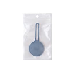 A blue Air Tag protective case in a clear plastic packaging. The case features a loop for attachment.