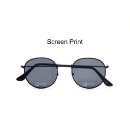 Classic metal sunglasses in black with grey lenses and a logo on the temple.