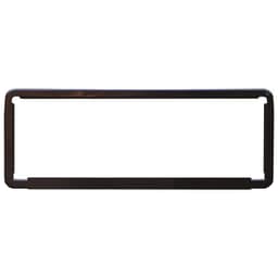 A rectangular product frame in dark brown with rounded edges, featuring a logo.