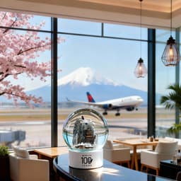 A custom 120mm snow globe featuring a scenic design with cherry blossoms and Mount Fuji in the background.