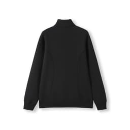 A black women's half-zip fleece jumper featuring a high collar and a simple design with stitching details.