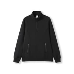 A women's half zip fleece jumper in black, featuring side zip pockets and a collar. It has a branding label.