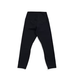 Black high-rise full-length leggings with a smooth waistband and a plain design. Features a logo on the back.