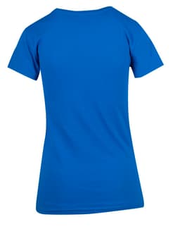A blue women's modern fit T-shirt with a simple design and no visible logos or branding, viewed from the back.
