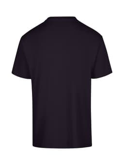 A unisex loose T-shirt in black, featuring a plain back design and short sleeves, with a logo.
