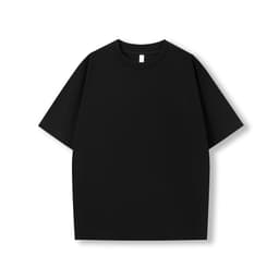 A black unisex oversize easy-fit tee, available in 4XL and 5XL sizes, featuring a logo on the label.