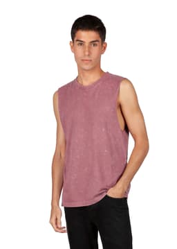 A sleeveless men's stone wash tank in a muted mauve colour, featuring a relaxed fit and simple design.