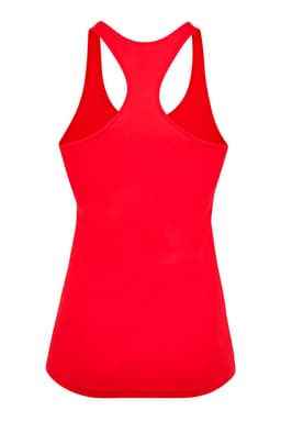 A vibrant red women's T-back singlet featuring a racerback design and a fitted silhouette.