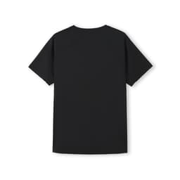 A black men's T-shirt with short sleeves and a smooth back design. It features a logo.