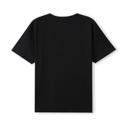 A black organic cotton T-shirt featuring a simple design and no visible branding, shown from the back.