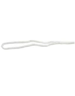 A white break-away chin strap clip, featuring a simple loop design. It has a small logo on the side.
